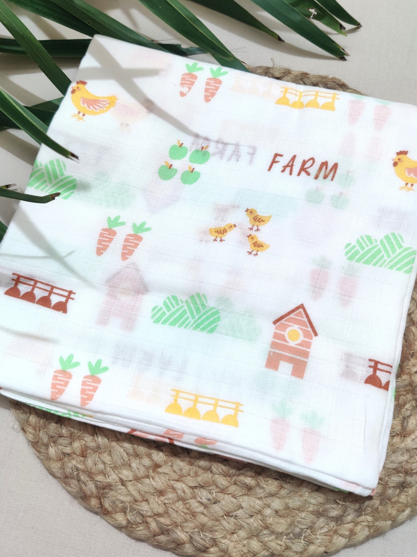 Farm Print Organic Muslin Baby Swaddle - Soft & Breathable | Velvetyko