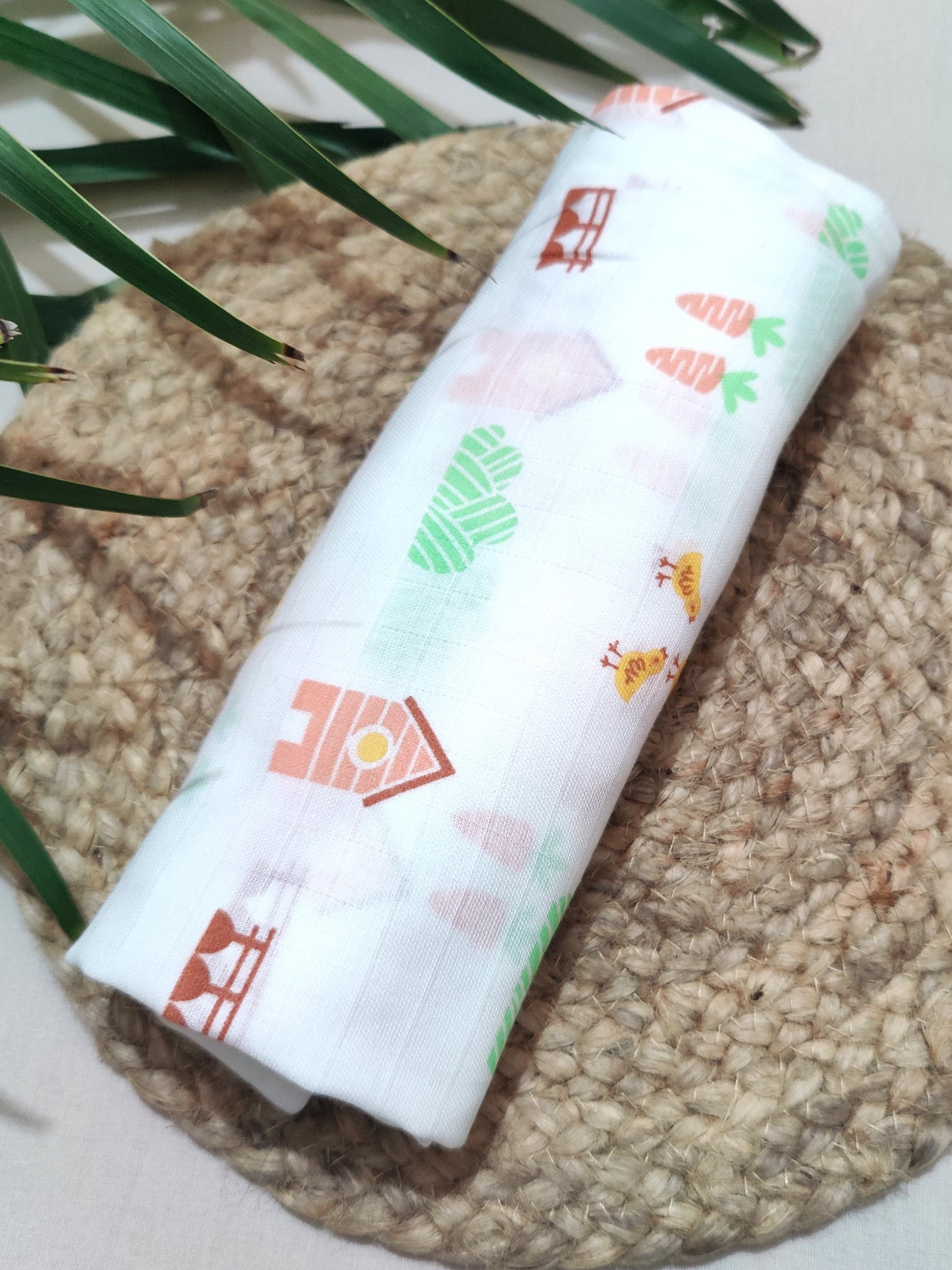 Farm Print Organic Muslin Baby Swaddle - Soft & Breathable | Velvetyko