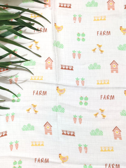 Farm Print Organic Muslin Baby Swaddle - Soft & Breathable | Velvetyko