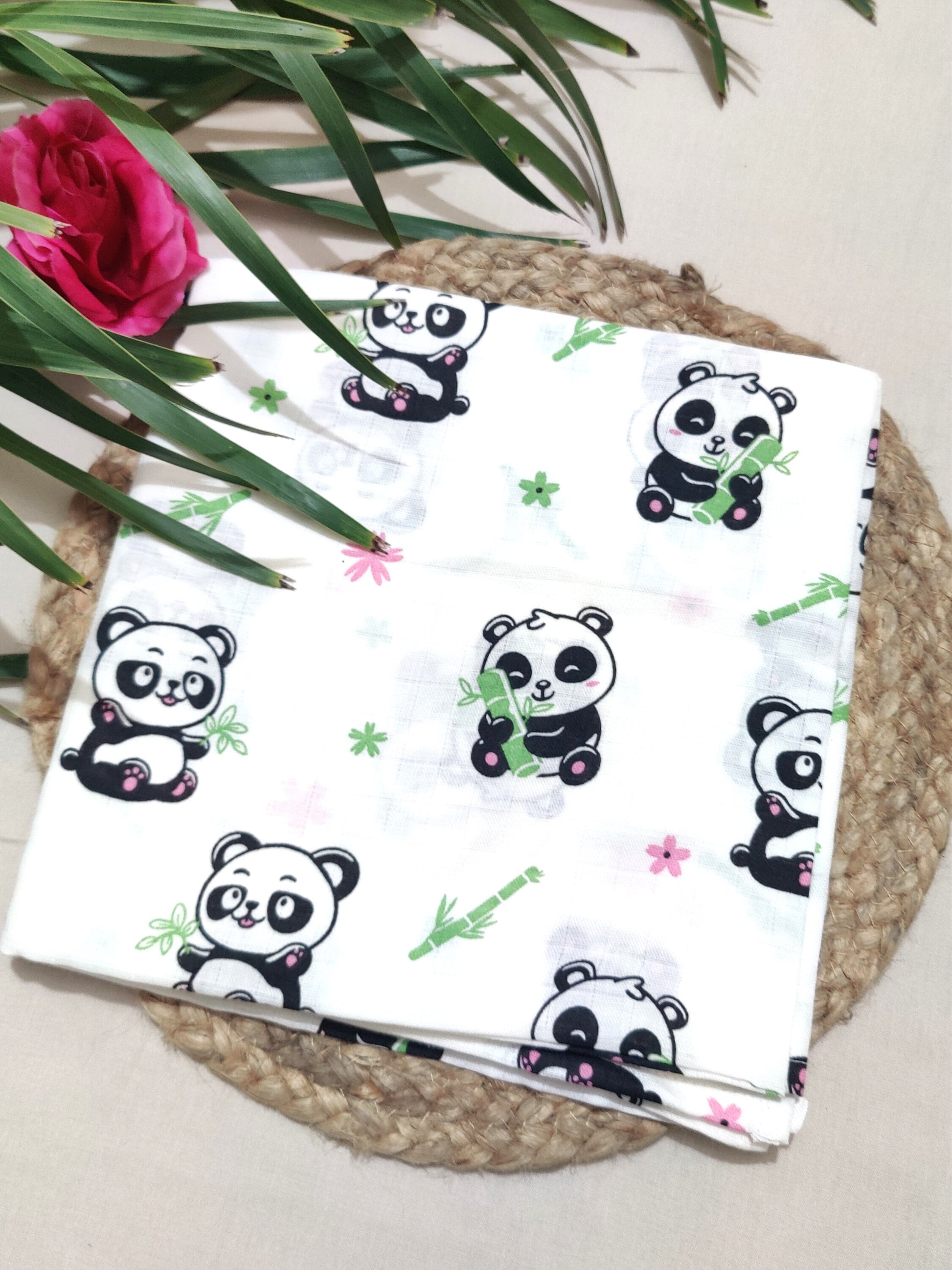 organic muslin panda print baby swaddle