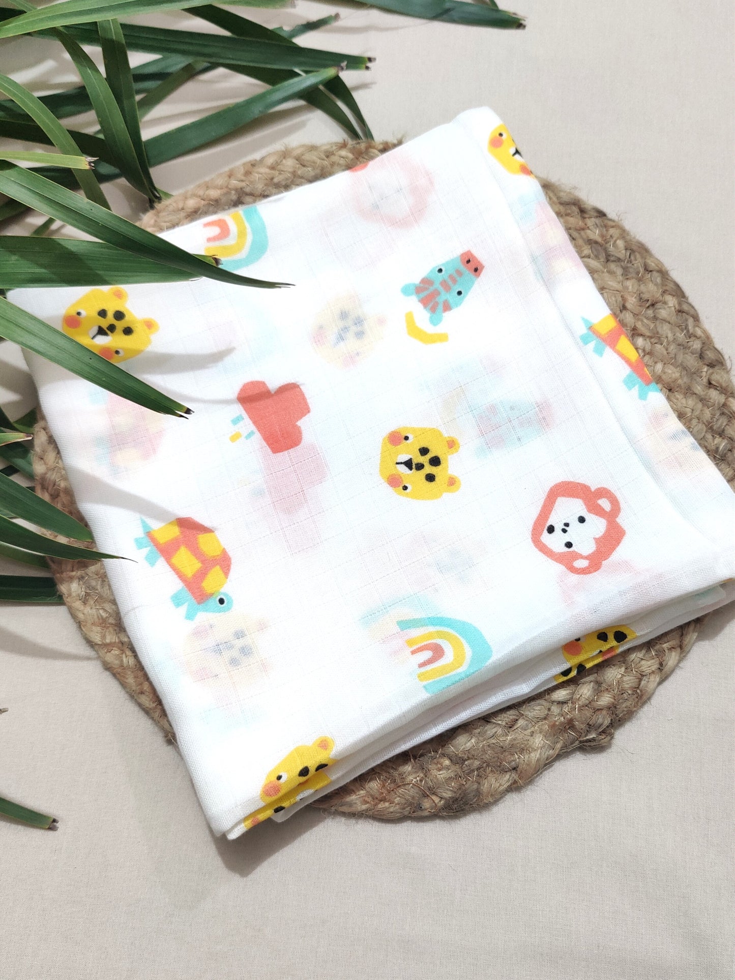 animal print organic muslin swaddle