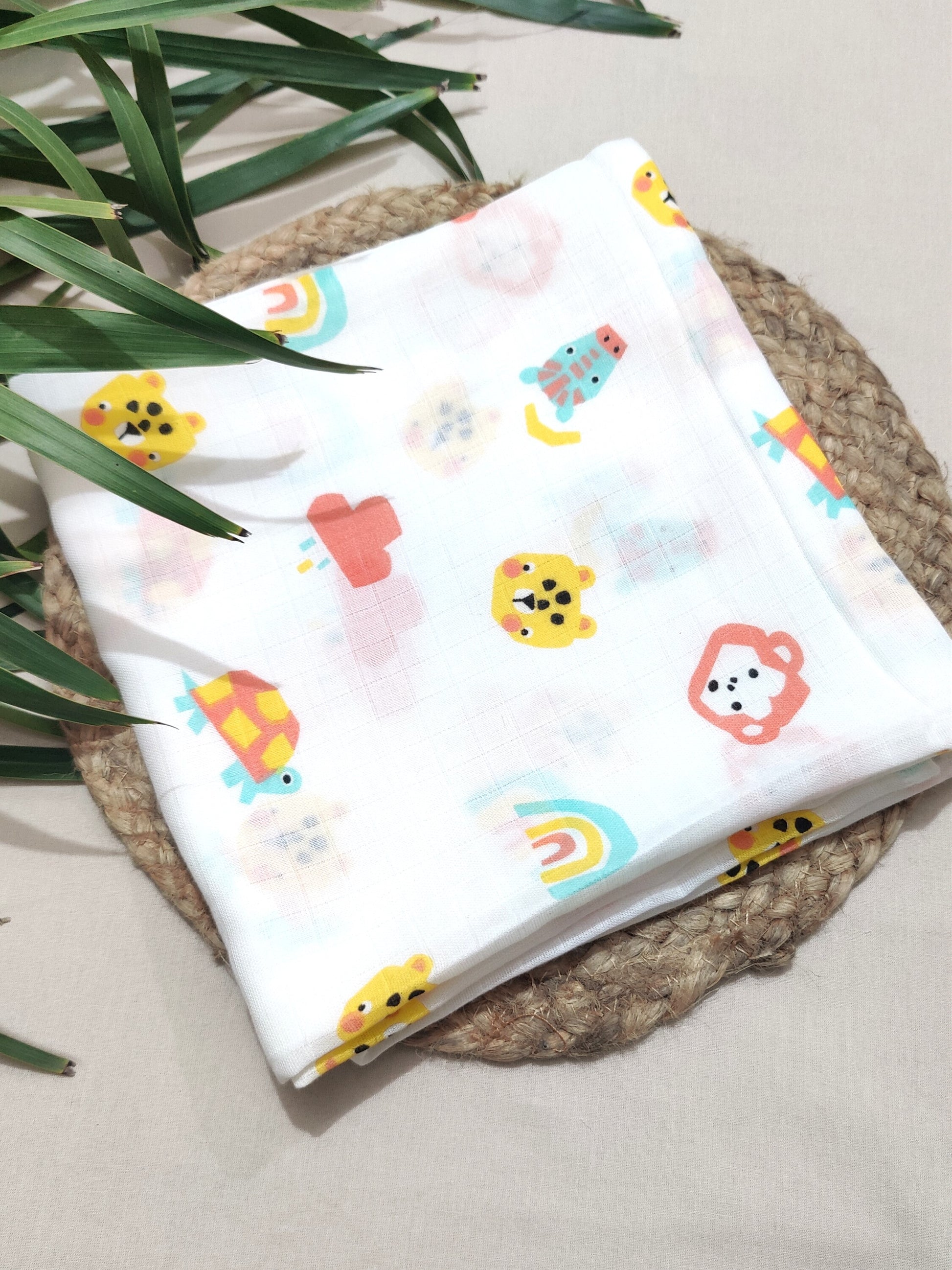 animal print organic muslin swaddle