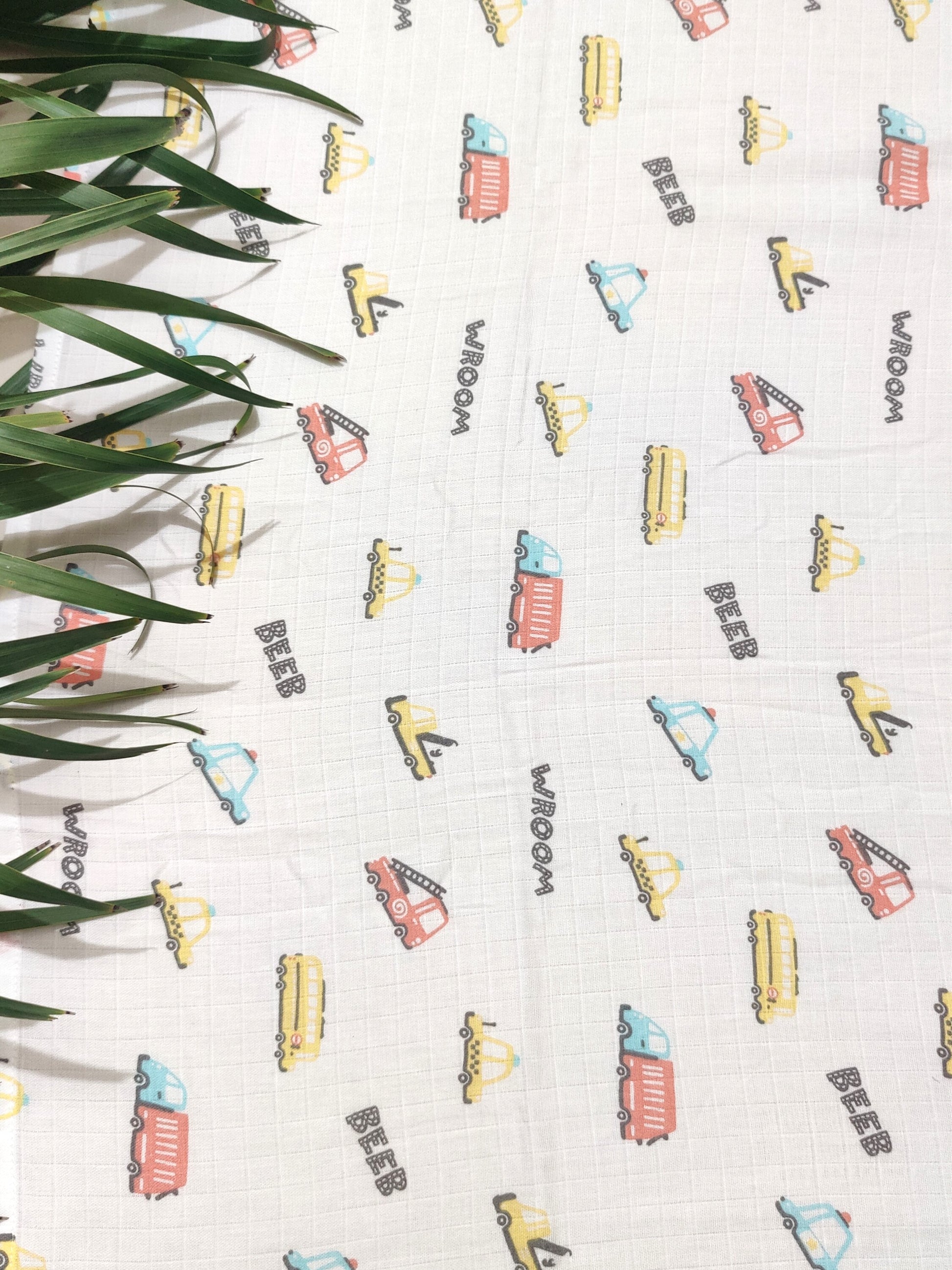 Vroom, beep organic muslin swaddle