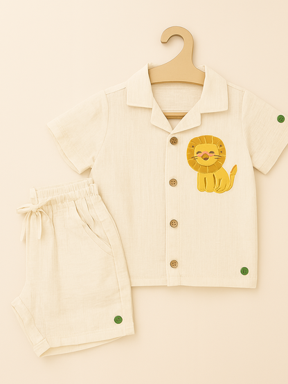 Organic Cotton with embroidery lion Boy Co-Ord Set